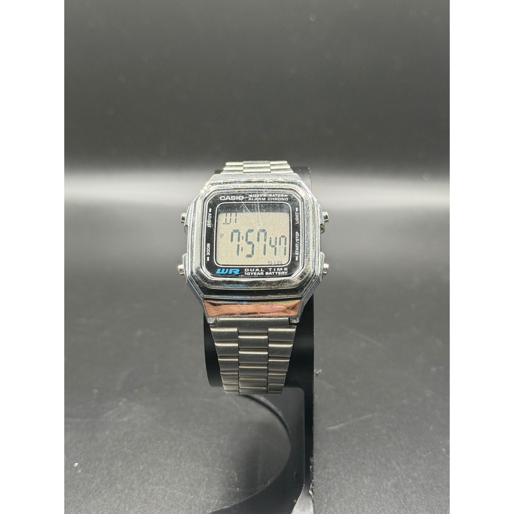Casio A178W Illuminator Dual Time Alarm Chrono Digital Watch Stainless Steel